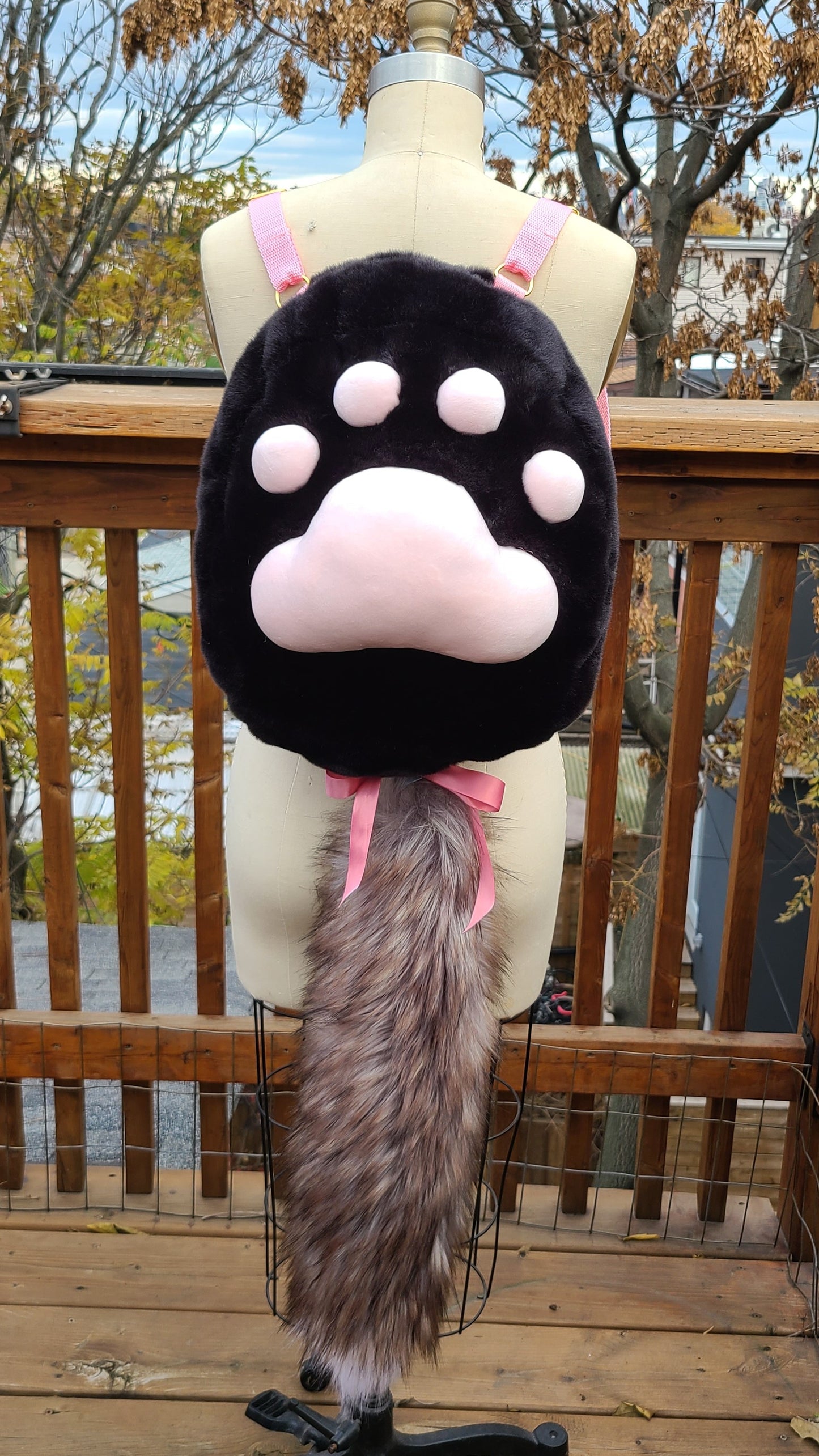 Black and Baby Pink Paw Backpack