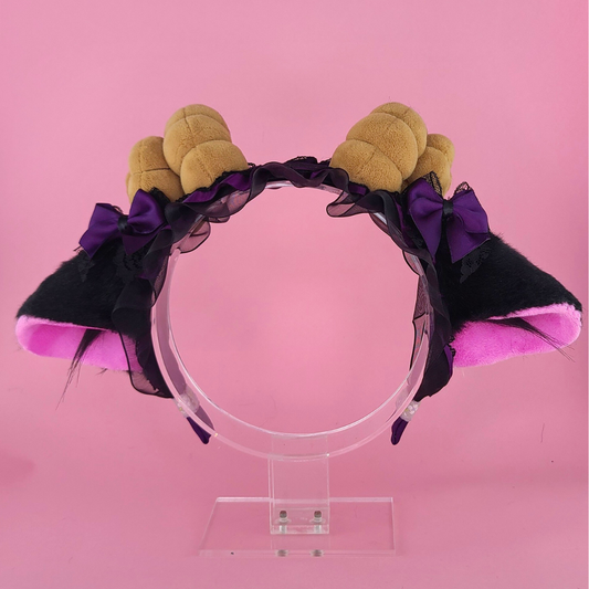 Plush ram ears-Black and purple