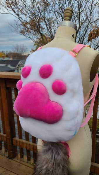 White and Pink Paw Backpack