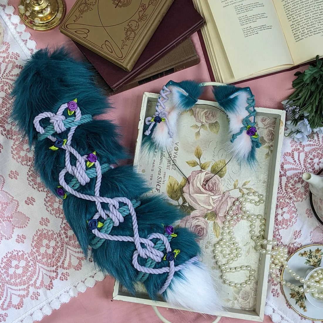 teal soft shibari kitten set