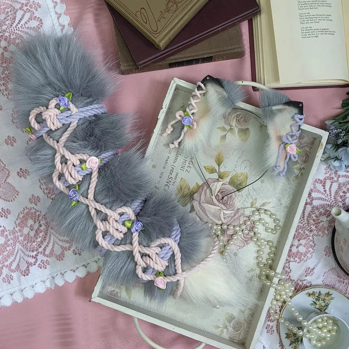 grey soft shibari kitten set